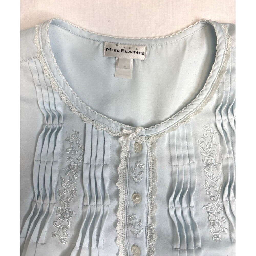Miss Elaine Nightgown Blue Long Sleeve Lace Tucks Embroidery Floral Womens Large